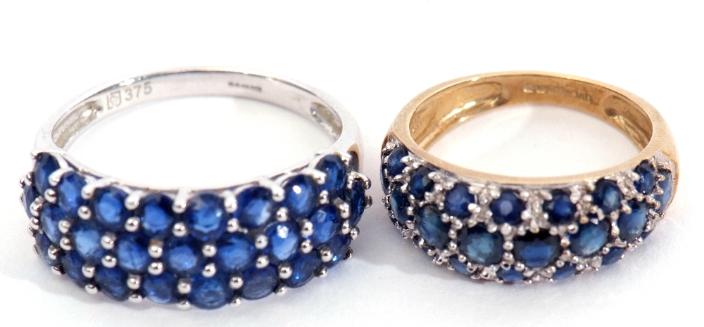 Mixed Lot: two modern 9ct white gold and blue stone dress rings, both stamped QVC, gross weight 6.