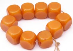 Vintage Yemeni large phenolic amber coloured cube prayer beads, 30mm square (10)