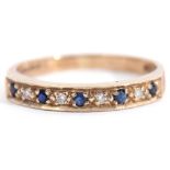 9ct gold sapphire and diamond half eternity ring, alternate set with 5 round faceted sapphires and 5