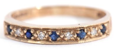 9ct gold sapphire and diamond half eternity ring, alternate set with 5 round faceted sapphires and 5