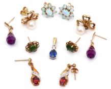Mixed Lot: five pairs of various earrings to include opalescent, pearl and glass examples, all