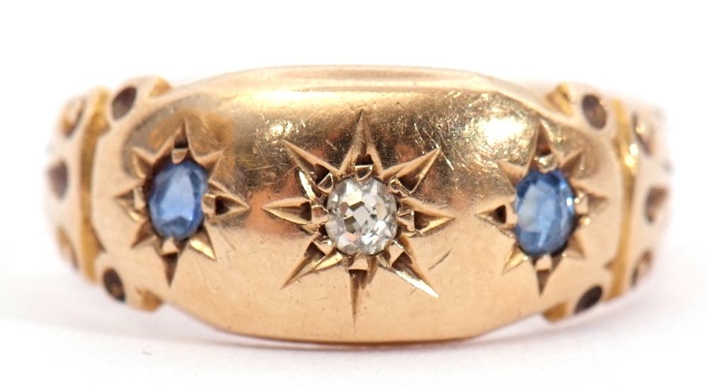 Early 20th century 18ct gold diamond and sapphire ring, the central small old cut diamond between - Image 7 of 8