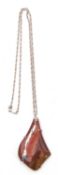 Modern white metal and polished stone pendant, suspended on a 925 rope twist chain