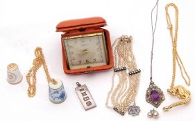 Mixed Lot: antique small pearl and paste set bracelet, a silver ingot pendant, a Helveco