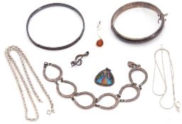 Mixed Lot: silver hinged bracelet, part engraved, a silver hallmarked bangle, a sterling stamped