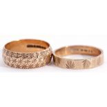 Mixed Lot: two 9ct gold wedding rings, with chased and engraved detail, gross weight 6.2gms