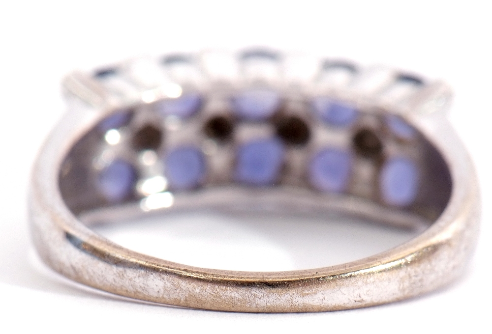 9ct white gold Iolite set ring, a chequerboard design in part rub over setting, all in a castellated - Image 5 of 11