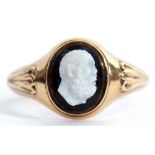 Antique carved hard stone ring, a head and shoulders carved figure of a bearded man applied to an