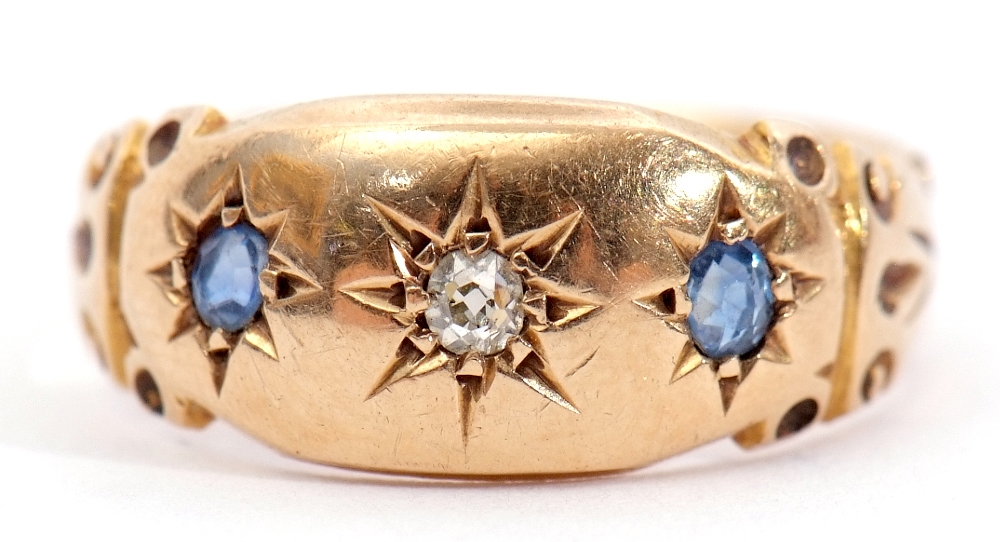 Early 20th century 18ct gold diamond and sapphire ring, the central small old cut diamond between - Image 8 of 8