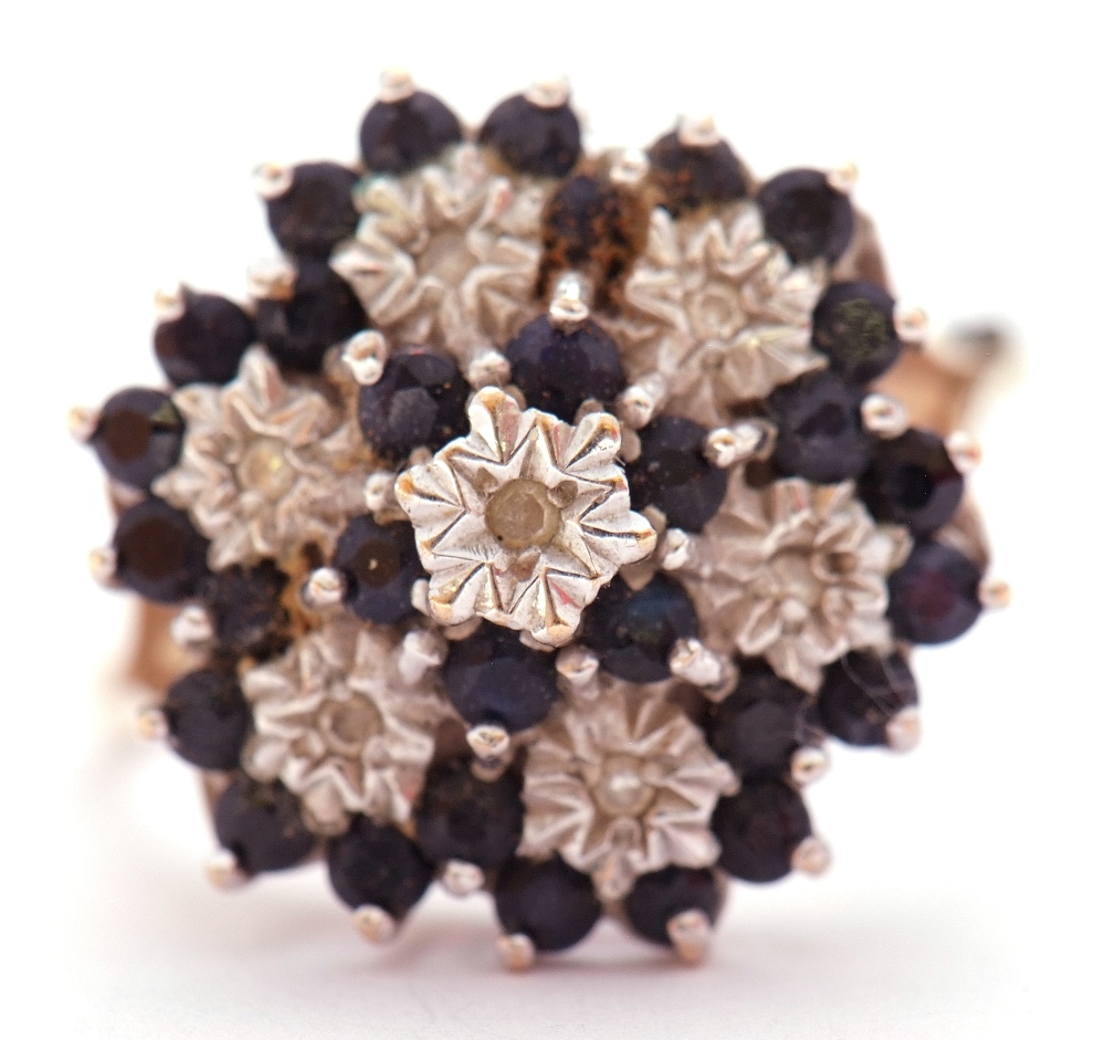 9ct gold, sapphire and diamond cluster ring, featuring seven small diamonds in illusion settings, - Image 10 of 10