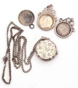 Mixed Lot: white metal locket and chain, an 1898 3d coin pendant, together with two small coin