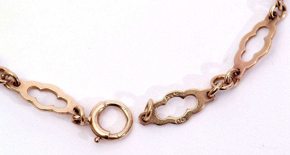 9ct stamped bracelet, a design featuring 10 pierced oval shaped links joined by circular chain - Image 2 of 4