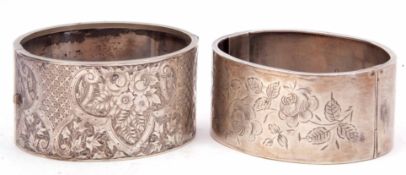 Mixed lot: A Victorian silver hinged bracelet, part engraved and hallmarked for Birmingham 1884.