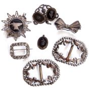 Mixed Lot: white metal filigree star brooch, the centre applied with a deer head, a steel cut and