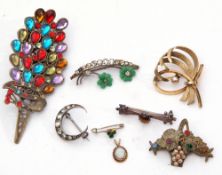 Mixed Lot: paste crescent brooch, an opalescent pendant, multi-coloured hair slides etc