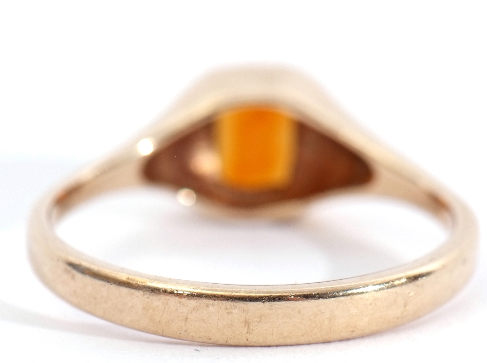 9ct gold citrine ring, the emerald cut dark citrine in a rub-over square profile shank, London, - Image 4 of 8