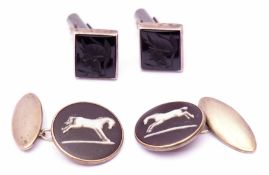 Mixed Lot: pair of vintage sterling and Wedgwood "Stubbs Horse" cuff links, together with a pair