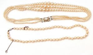 Mixed Lot: cased simulated Lotus pearls, triple row, together with a Ciro single row simulated pearl
