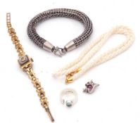Mixed Lot: costume jewellery to include a 925 stamped mesh work bracelet, a rolled gold wrist watch,