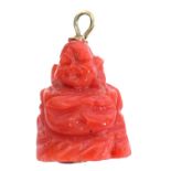 Antique carved coral pendant of a Buddha, 15mm high
