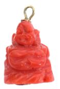 Antique carved coral pendant of a Buddha, 15mm high