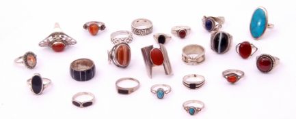 Mixed Lot: 15 white metal dress rings, each stamped 925, 64.3gms gross weight, together with 8