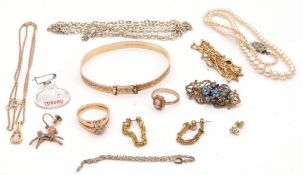 Mixed Lot: 9ct rolled gold bracelet, a cameo ring, chains etc