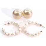 Mixed Lot: pair of cultured pearl stud earrings, 14mm diam with post fittings, stamped 9ct gold,