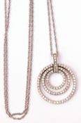 9ct white gold and diamond articulated circular open work pendant, a design with three graduated
