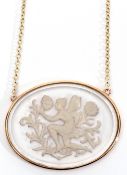 Classical intaglio pendant/necklace of oval form, depicting a fairy picking flowers, framed and