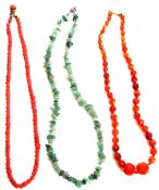 Mixed Lot: jadeite stone fragment necklace, a carnelian faceted graduated bead necklace together