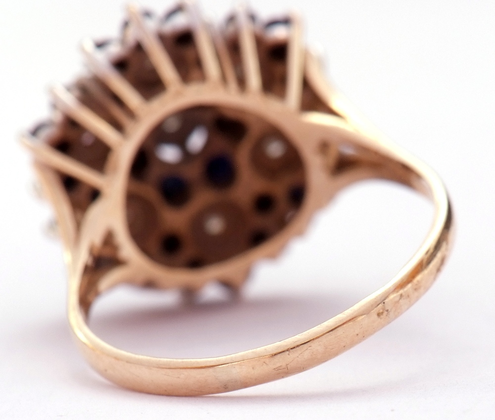 9ct gold, sapphire and diamond cluster ring, featuring seven small diamonds in illusion settings, - Image 5 of 10