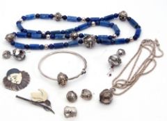 Mixed Lot: Lucy Copleston jewellery to include lapis lazuli and white metal necklace, pair of bauble
