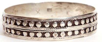 Vintage white metal carved bangle with Morocco rams head hallmark, 48gms