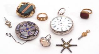 Mixed Lot: silver open faced pocket watch, London 1896, the enamelled dial marked W R Ainter and