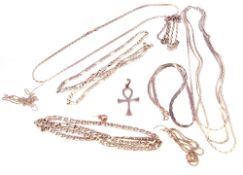 Mixed Lot: 8 various white metal stamped 925, together with an Ankh cross pendant, gross weight