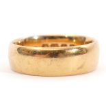18ct gold wide band wedding ring of plain polished design, Birmingham 1914, size R/S, 7.9gms