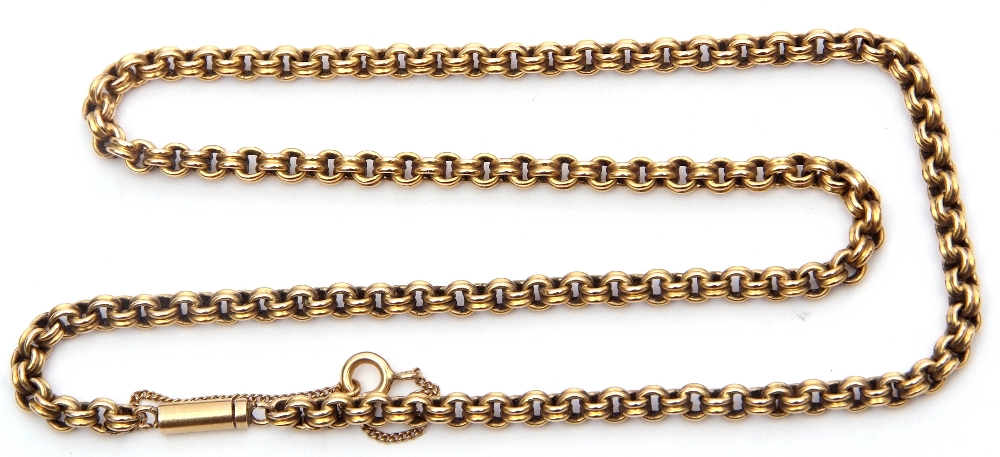 A 375 stamped belcher link necklace, to a barrel clasp and safety chain fitting, 22cm long fastened, - Image 2 of 2