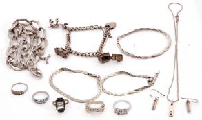 Mixed Lot: to include a white metal large stylised link chain, stamped Tiffany & Co and 925, three