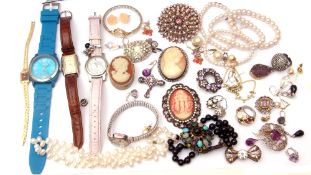 Mixed Lot: costume jewellery to include cameo brooches, bead necklaces, earrings etc