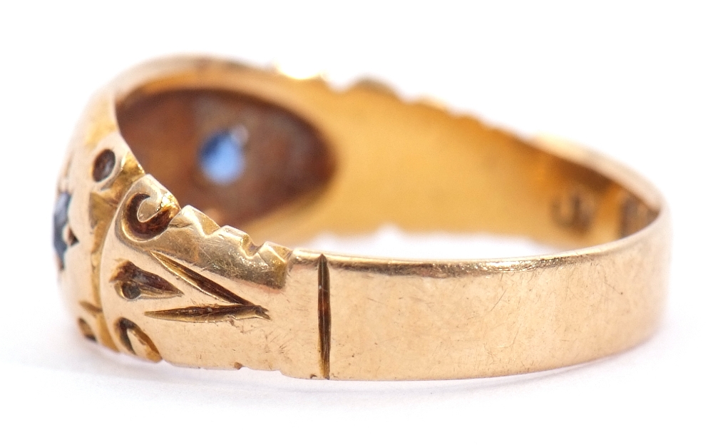 Early 20th century 18ct gold diamond and sapphire ring, the central small old cut diamond between - Image 2 of 8