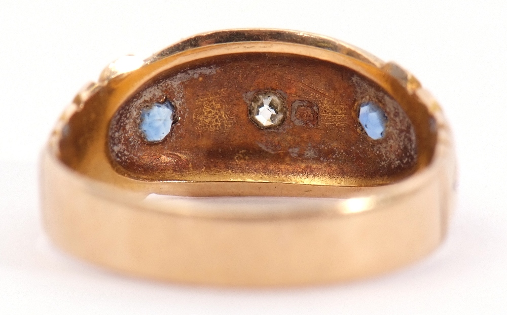 Early 20th century 18ct gold diamond and sapphire ring, the central small old cut diamond between - Image 3 of 8