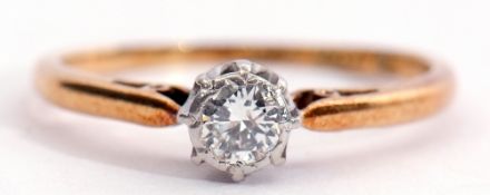 Diamond single stone ring featuring a brilliant cut diamond, 0.15ct approx, raised in a coronet