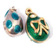 Two modern egg pendants each with translucent enamel decoration (2)