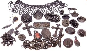 Mixed Lot: mainly vintage jet brooches, crosses, necklaces etc