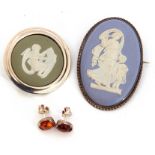 Mixed Lot: oval shaped Wedgwood light blue jasperware brooch depicting a goddess and a cherub, a