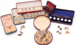 Mixed Lot: to include three vintage cased mother of pearl dress studs, an abalone shell set, four