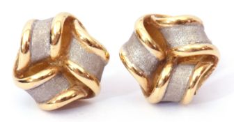 Pair of 18ct bi-coloured gold knot design earrings, post fittings, 4.8gms