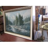 FRAMED PRINT OF A NORTH AMERICAN MOUNTAIN SCENE, APPROX SIZE 75 X 56CM