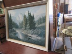 FRAMED PRINT OF A NORTH AMERICAN MOUNTAIN SCENE, APPROX SIZE 75 X 56CM